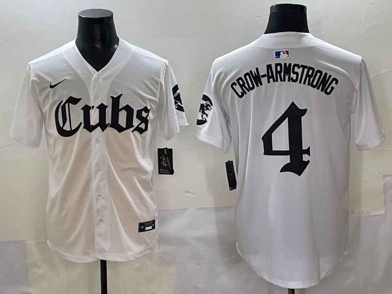 Men 2025 Chicago Cubs 4 Crow-Armstrong White Five generations Joint Name Nike MLB Jersey style 1